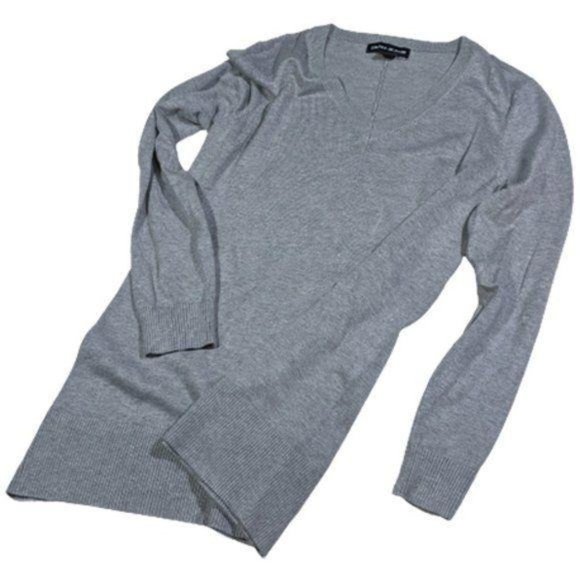 DKNY‎ JEANS women's relaxed fit v-neck flare hem knit pullover sweater M - Picture 1 of 10